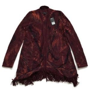 Lucky Brand Aztec Fringe Burgundy Cardigan